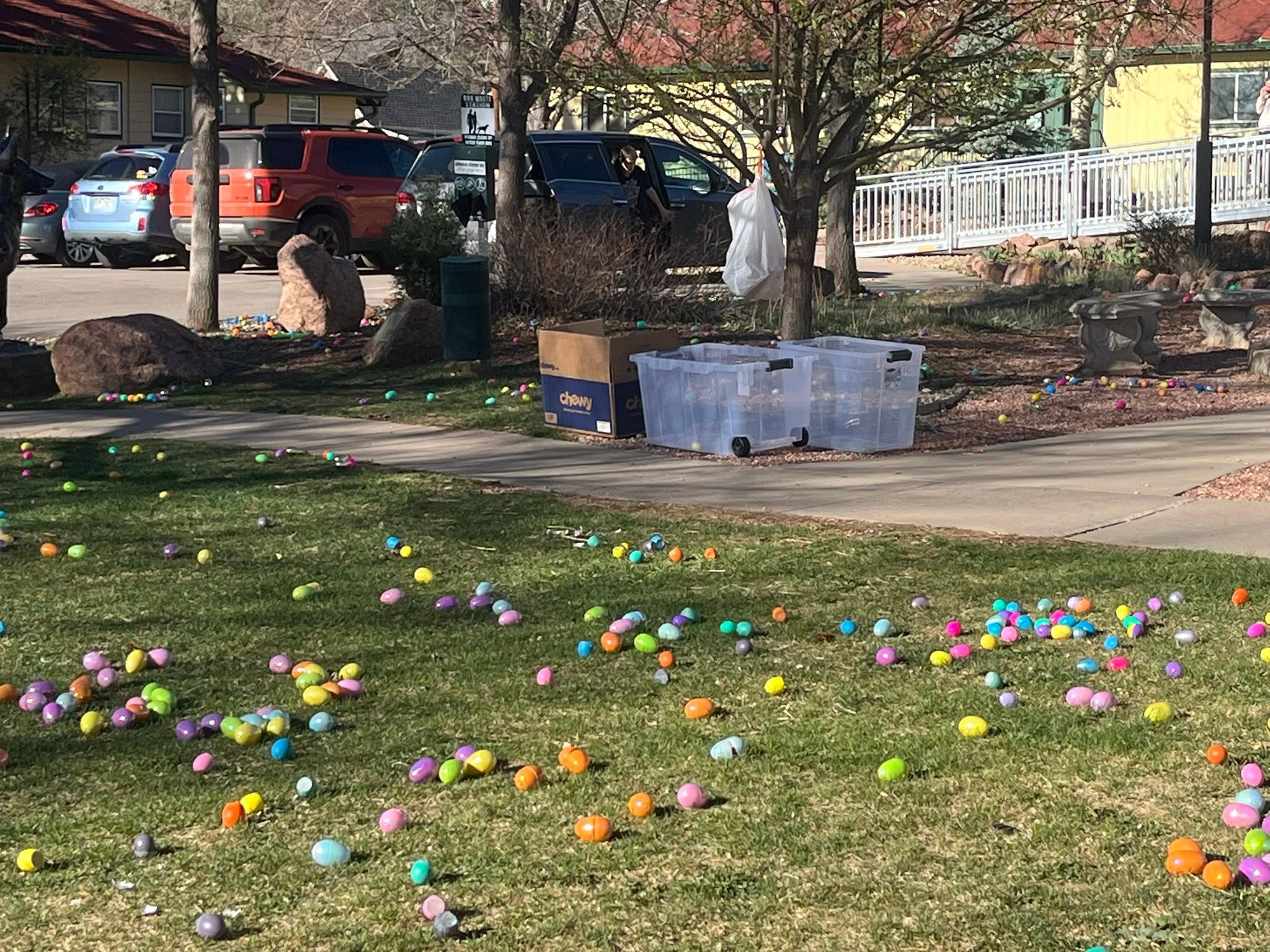Easter eggs spread across the Village Green lawn